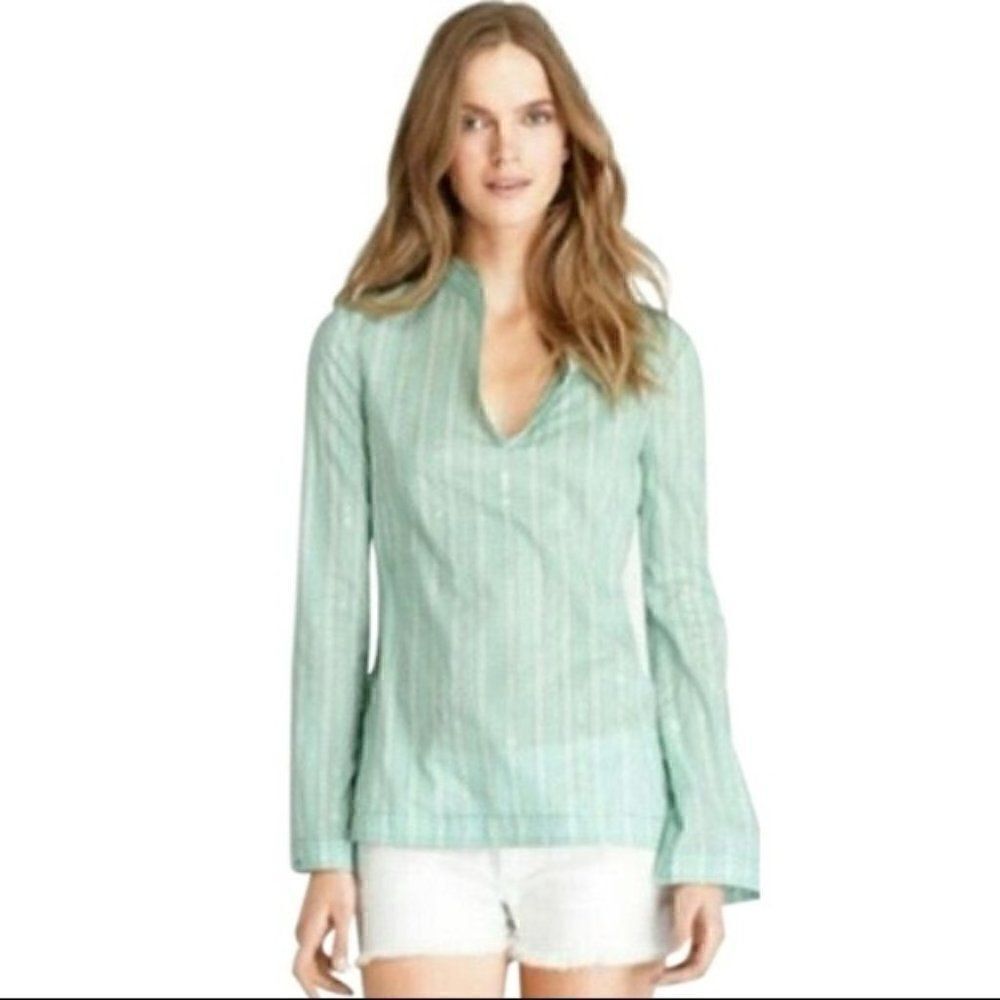 Tory Burch Green & White Sequin Stephanie Tunic. Size 6. Excellent Condition.
